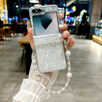 Three Parts Pearlescent Shell Texture Phone Case with Bracelet, For Samsung Galaxy Z Flip6 / Flip7 FE, For Samsung Galaxy Z Flip5