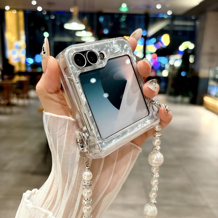 Three Parts Pearlescent Shell Texture Phone Case with Bracelet, For Samsung Galaxy Z Flip6 / Flip7 FE, For Samsung Galaxy Z Flip5