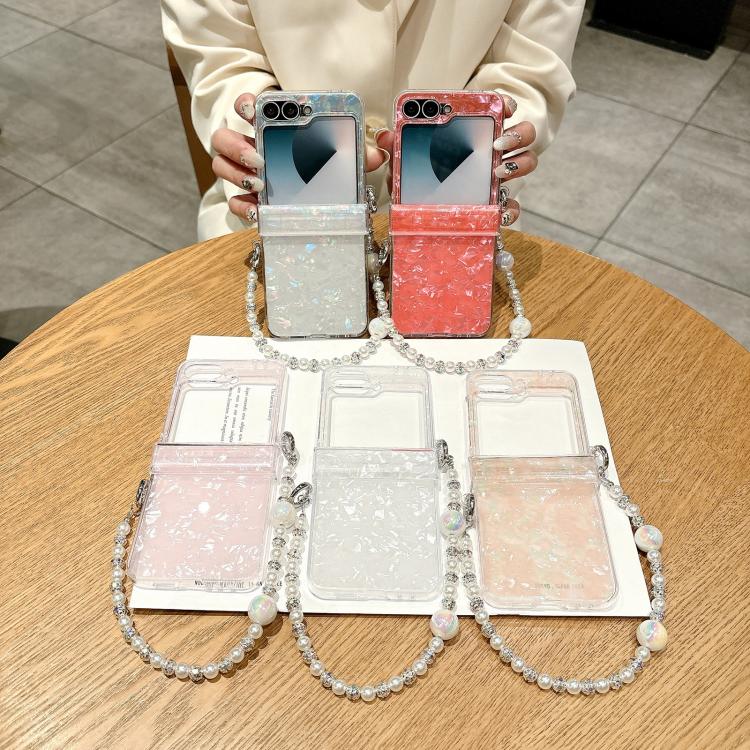 Three Parts Pearlescent Shell Texture Phone Case with Bracelet, For Samsung Galaxy Z Flip6 / Flip7 FE, For Samsung Galaxy Z Flip5