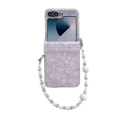 Three Parts Pearlescent Shell Texture Phone Case with Bracelet, For Samsung Galaxy Z Flip6 / Flip7 FE, For Samsung Galaxy Z Flip5