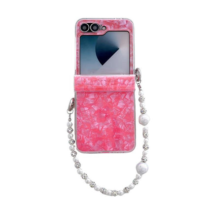 Three Parts Pearlescent Shell Texture Phone Case with Bracelet, For Samsung Galaxy Z Flip6 / Flip7 FE, For Samsung Galaxy Z Flip5
