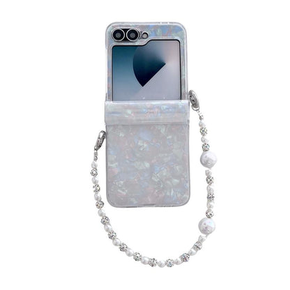 Three Parts Pearlescent Shell Texture Phone Case with Bracelet, For Samsung Galaxy Z Flip6 / Flip7 FE, For Samsung Galaxy Z Flip5
