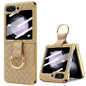 VIETAO Woven Leather Metal Ring Phone Case, For Samsung Galaxy Z Flip6 / Flip7 FE, For Samsung Galaxy Z Flip5