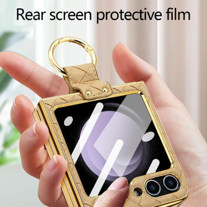 VIETAO Woven Leather Metal Ring Phone Case, For Samsung Galaxy Z Flip6 / Flip7 FE, For Samsung Galaxy Z Flip5