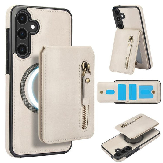 Zipper Wallet Split MagSafe Leather Back Phone Case, For Samsung Galaxy S25 5G, For Samsung Galaxy S25+ 5G, For Samsung Galaxy S25 Ultra 5G