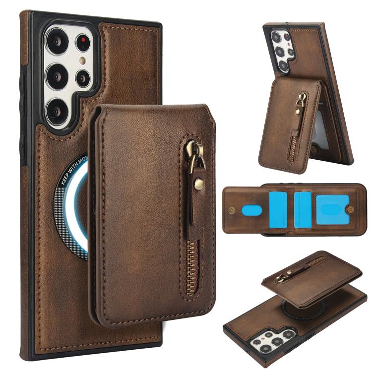 Zipper Wallet Split MagSafe Leather Back Phone Case