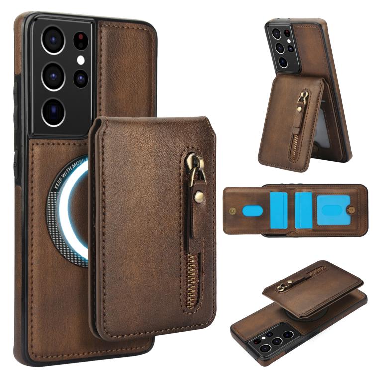 Zipper Wallet Split MagSafe Leather Back Phone Case