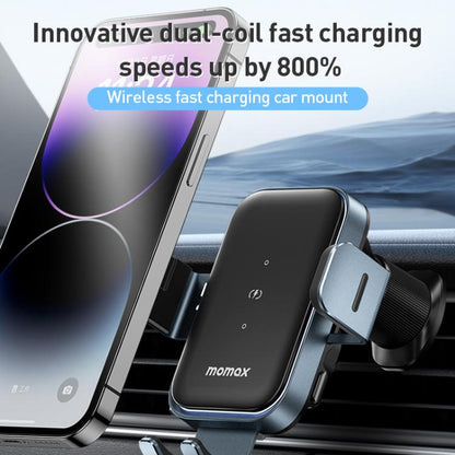MOMAX CM26E Q Mount Smart6 15W Dual Coil Induction Wireless Fast Charging Car Holder, CM26E