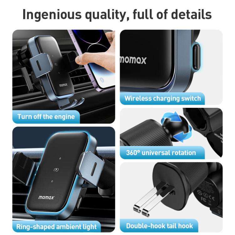 MOMAX CM26E Q Mount Smart6 15W Dual Coil Induction Wireless Fast Charging Car Holder, CM26E