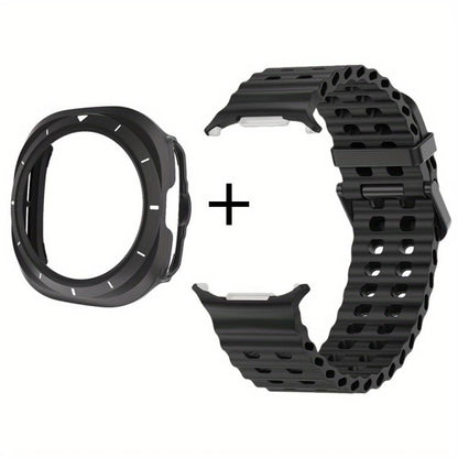 Dual-row Holes Silicone Watch Band with TPU Case