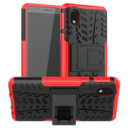 Tire Texture Shockproof TPU + PC Protective Case with Holder, For Samsung Galaxy A01 Core