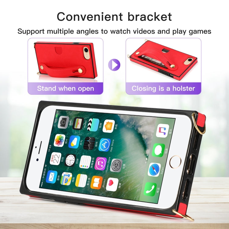 Wrist Strap PU+TPU Shockproof Protective Case with Crossbody Lanyard & Holder & Card Slot, For iPhone 6, For iPhone 7 / 8 / SE 2020, For iPhone 6 Plus, For iPhone 8 Plus / 7 Plus, For iPhone XS / X, For iPhone XR, For iPhone XS Max, For iPhone 11������...
