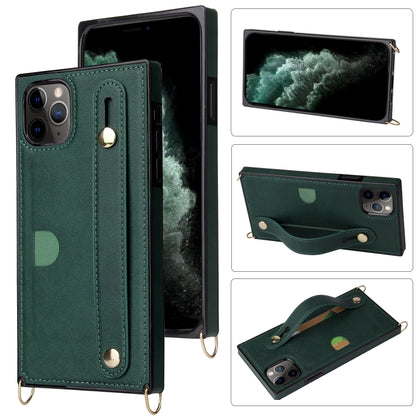 Wrist Strap PU+TPU Shockproof Protective Case with Crossbody Lanyard & Holder & Card Slot, For iPhone 11 Pro Max