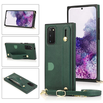 Wrist Strap PU+TPU Shockproof Protective Case with Crossbody Lanyard & Holder & Card Slot, For Samsung Galaxy S20, For Samsung Galaxy S20 Plus, For Samsung Galaxy S20 Ultra