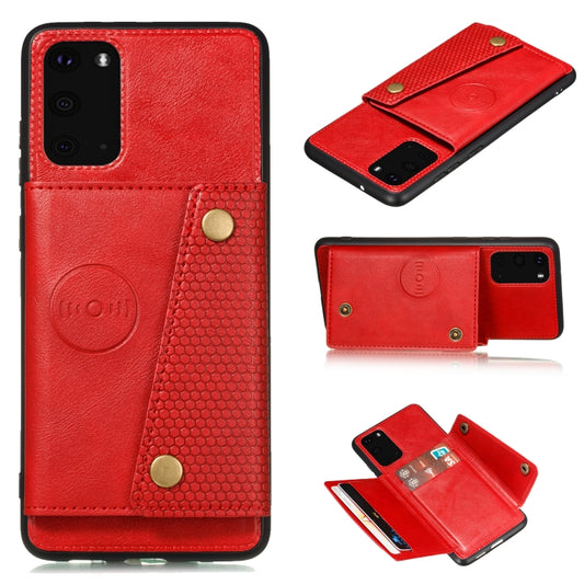 Double Buckle PU + TPU Shockproof Magnetic Protective Case with Card Slot & Holder, For Samsung Galaxy S20 FE
