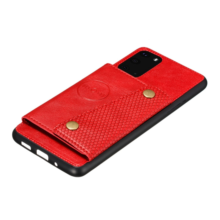 Double Buckle PU + TPU Shockproof Magnetic Protective Case with Card Slot & Holder, For Samsung Galaxy S20 FE