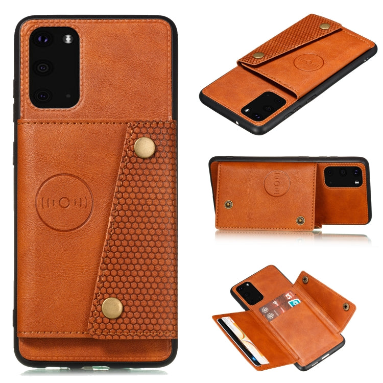 Double Buckle PU + TPU Shockproof Magnetic Protective Case with Card Slot & Holder, For Samsung Galaxy S20 FE