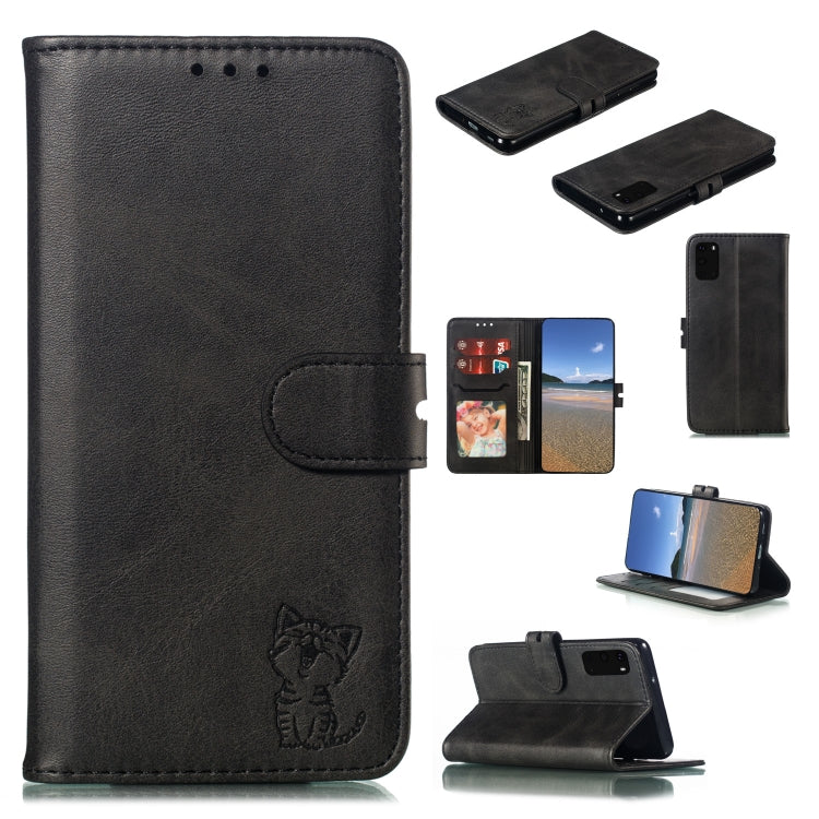 Embossed Happy Cat Pattern Horizontal Flip Leather Case with Holder & Card Slots & Wallet, For Samsung Galaxy S20 FE
