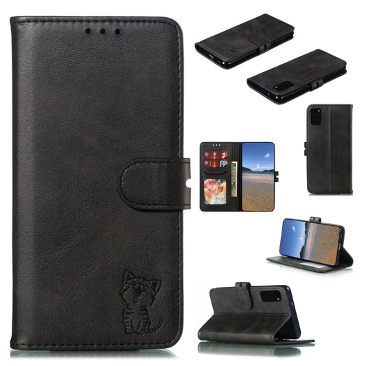 Embossed Happy Cat Pattern Horizontal Flip Leather Case with Holder & Card Slots & Wallet, For Samsung Galaxy S20 FE