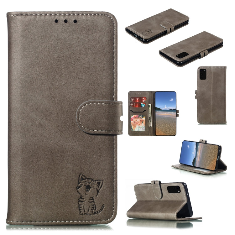 Embossed Happy Cat Pattern Horizontal Flip Leather Case with Holder & Card Slots & Wallet, For Samsung Galaxy S20 FE