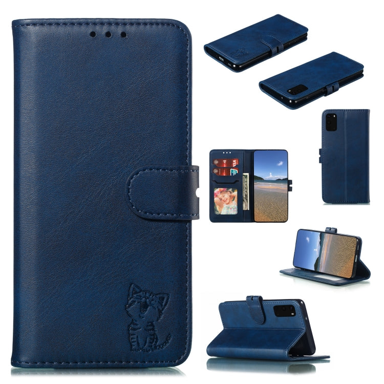 Embossed Happy Cat Pattern Horizontal Flip Leather Case with Holder & Card Slots & Wallet, For Samsung Galaxy S20 FE