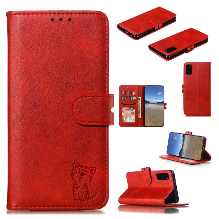 Embossed Happy Cat Pattern Horizontal Flip Leather Case with Holder & Card Slots & Wallet, For Samsung Galaxy S20 FE