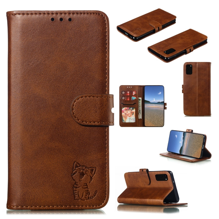 Embossed Happy Cat Pattern Horizontal Flip Leather Case with Holder & Card Slots & Wallet, For Samsung Galaxy S20 FE