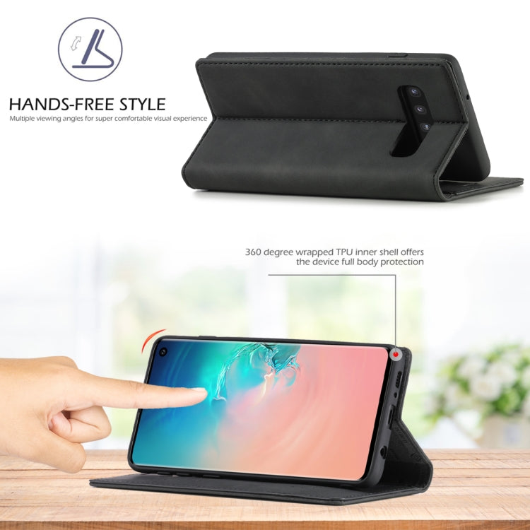 LC.IMEEKE Strong Magnetism Ultra-thin Horizontal Flip Shockproof Matte TPU + PU Leather Case with Holder & Card Slots & Wallet, For Samsung Galaxy S10+