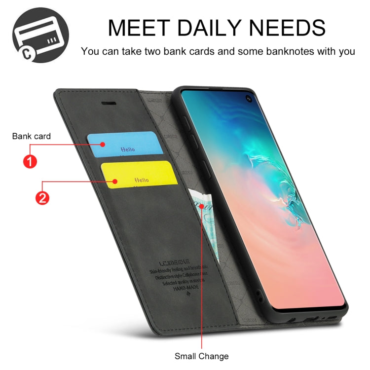 LC.IMEEKE Strong Magnetism Ultra-thin Horizontal Flip Shockproof Matte TPU + PU Leather Case with Holder & Card Slots & Wallet, For Samsung Galaxy S10+