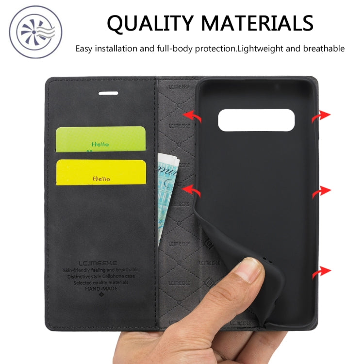 LC.IMEEKE Strong Magnetism Ultra-thin Horizontal Flip Shockproof Matte TPU + PU Leather Case with Holder & Card Slots & Wallet, For Samsung Galaxy S10+