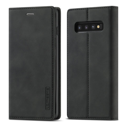 LC.IMEEKE Strong Magnetism Ultra-thin Horizontal Flip Shockproof Matte TPU + PU Leather Case with Holder & Card Slots & Wallet, For Samsung Galaxy S10+