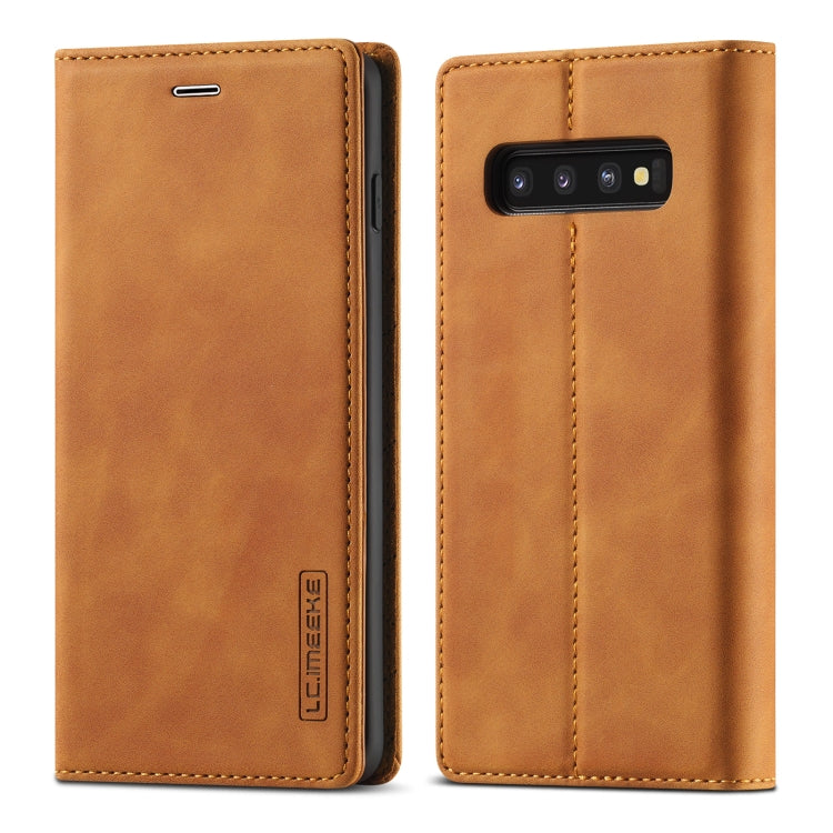 LC.IMEEKE Strong Magnetism Ultra-thin Horizontal Flip Shockproof Matte TPU + PU Leather Case with Holder & Card Slots & Wallet, For Samsung Galaxy S10+