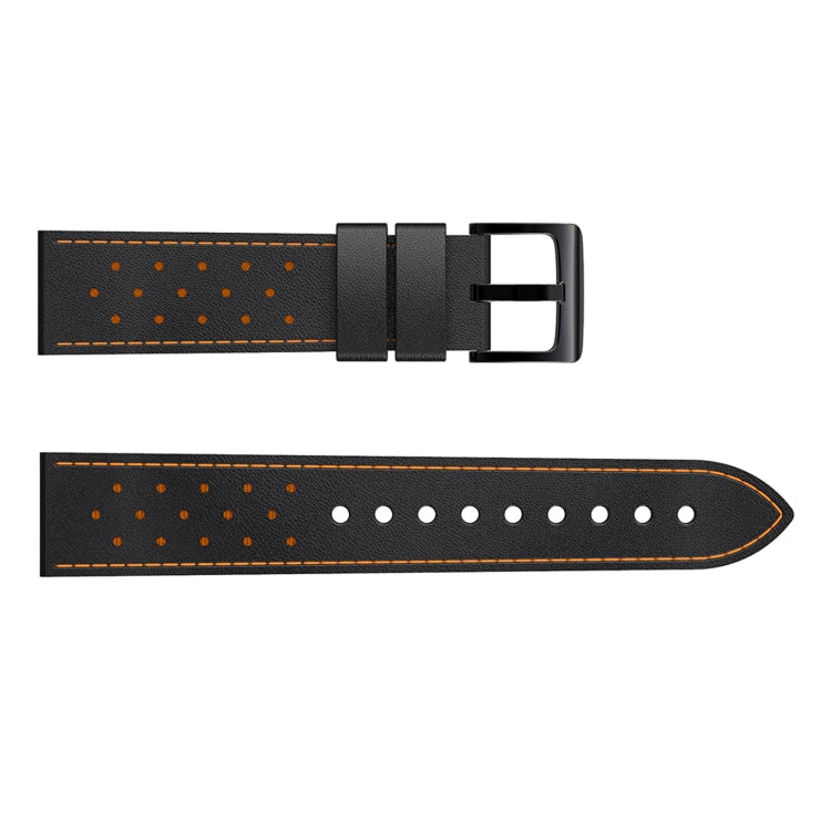 For Samsung Galaxy Watch 3 45mm Round Hole Line Genuine Leather Replacement Strap Watchband