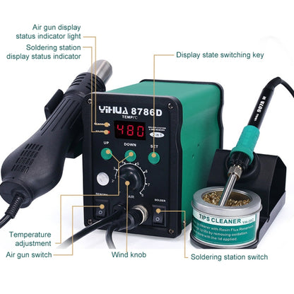 YIHUA 8786D 2 in 1 AC 220V LED Display Adjustable Temperature Hot Air Gun + Solder Station & Soldering Iron, 8786D