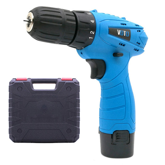 VOTO 12V Stepless Speed Regulation Rechargeable Hand Drill Set Electric Drill Power Tools with LED Light, AC 220V, US Plug, Random Color Delivery, 12V Single Speed Plastic Box Package