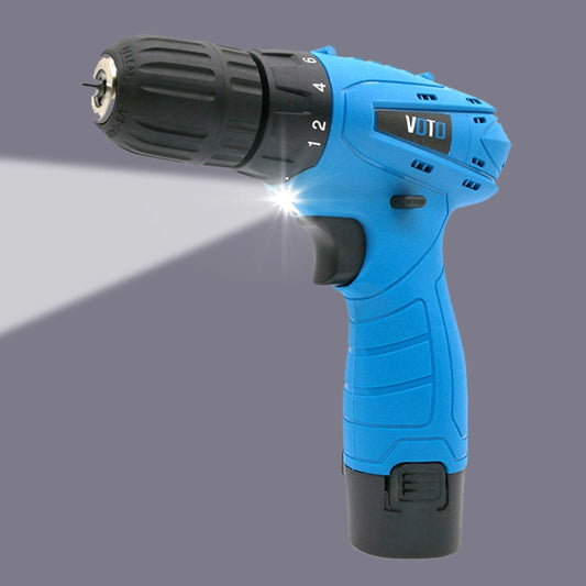 VOTO 12V Stepless Speed Regulation Rechargeable Hand Drill Set Electric Drill Power Tools with LED Light, AC 220V, US Plug, Random Color Delivery, 12V Single Speed Paper Box Package