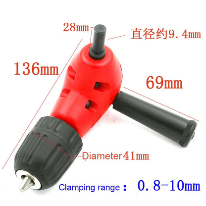 Adjustable Switching Head Right Angle Drill Gripping with Triangular Handle, Circular Handle and Hex Shank, Circular Handle and Hex Shank