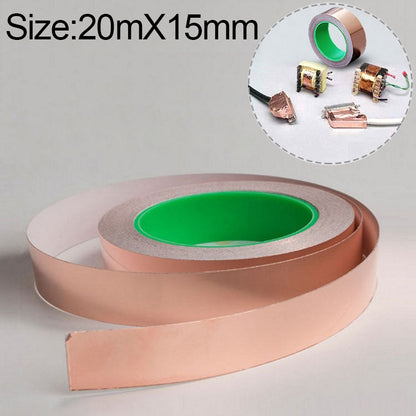 Pure Copper Double-sided Conductive Copper Foil Tape Signal Masking Tape, Size: 20m x 15mm, Size: 20m x 15mm