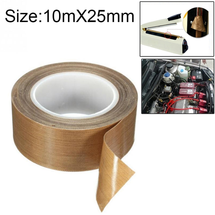 Teflon High Temperature Resistant Cloth Tape Sealing Machine Heat Insulation Tape, Size: 10m x 25mm, Size: 10m x 25mm