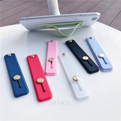 TPU Leather Finger Strap Phone Holder Desktop Grip Stand