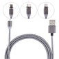 1.05m 8 Pin + Micro USB + USB-C / Type-C to USB Weave Data Sync Charging Cable with LED Indicator