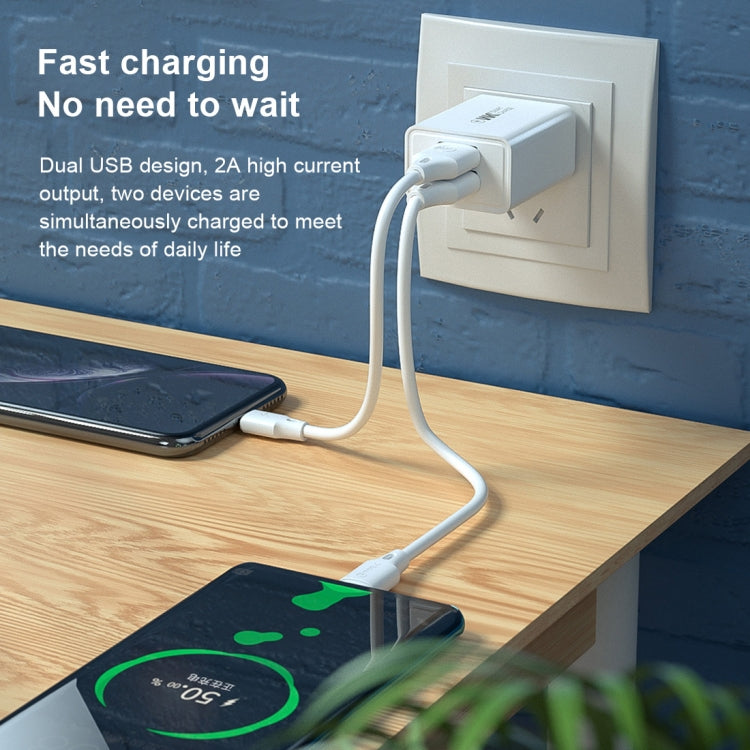 WK WP-U56 2A Dual USB Fast Charging Travel Charger Power Adapter, US Plug, US Plug