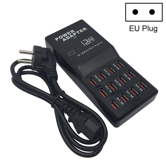 W-858 12A 12 Ports USB Fast Charging Dock Desktop Smart Charger AC100-240V, EU Plug, EU Plug