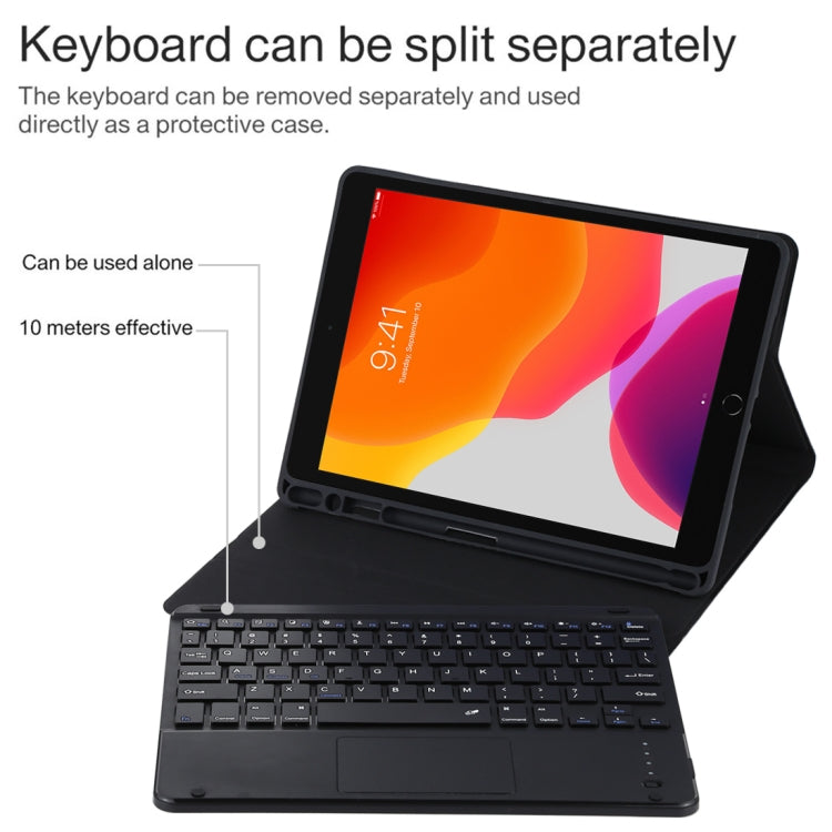 TG-102BC Detachable Bluetooth Black Keyboard + Microfiber Leather Tablet Case for iPad 10.2 inch / iPad Air (2019), with Touch Pad & Pen Slot & Holder, TG-102BC