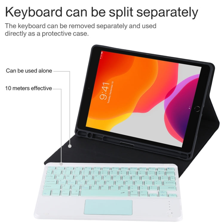 TG-102BC Detachable Bluetooth Green Keyboard + Microfiber Leather Tablet Case for iPad 10.2 inch / iPad Air (2019), with Touch Pad & Pen Slot & Holder, Green Keyboard