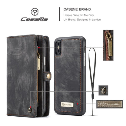 For iPhone X / XS CaseMe-008 TPU + PC Magnetic Absorption Detachable Back Cover Horizontal Flip Leather Case with Holder & Card Slots & Zipper Wallet & Photo Frame