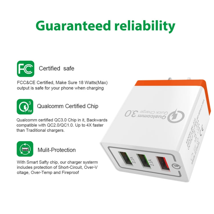 AR-QC-03 2.1A 3 USB Ports Quick Charger Travel Charger, US Plug, AR-QC-03 US Plug Blue, AR-QC-03 US