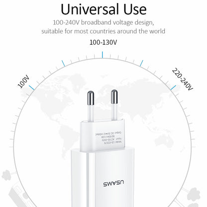 USAMS US-CC075 T18 2.1A Single USB Travel Charger, EU Plug, EU Plug