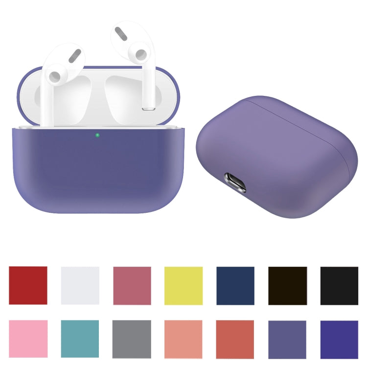 For AirPods Pro Solid Color Silicone Earphone Protective Case, Light Purple, Red, Black, White, Yellow, Pink, Green, Grey, Watermelon Red