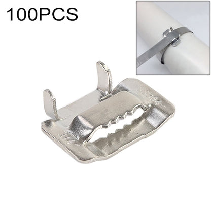 100 PCS 9.53mm 304 Stainless Steel Tie Lock Type Cable Wrapped Bundle Buckle, 9.53mm
